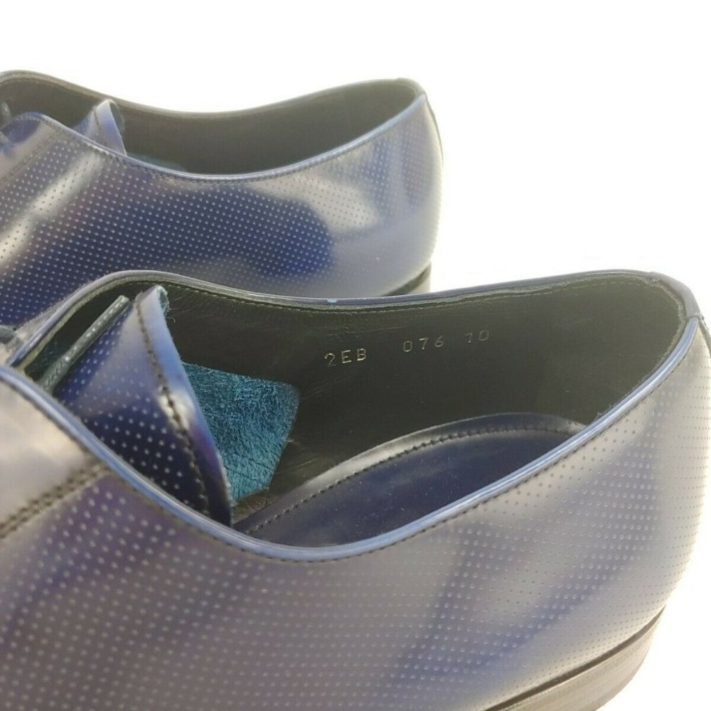 PRADA MEN'S BLUE LEATHER LACE UP SHOES SIZE US 10 - Picture 11 of 12